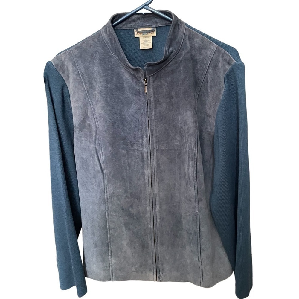 Travelsmith Leather Suede Zippered Jacket Blue L